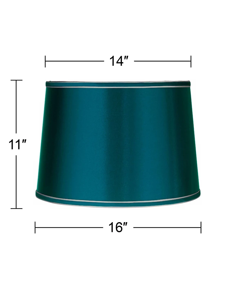 Springcrest Sydnee Satin Teal Blue Medium Drum Lamp Shade 14" Top x 16" Bottom x 11" High (Spider) Replacement with Harp and Finial