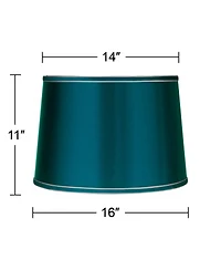 Springcrest Sydnee Satin Teal Blue Medium Drum Lamp Shade 14" Top x 16" Bottom x 11" High (Spider) Replacement with Harp and Finial