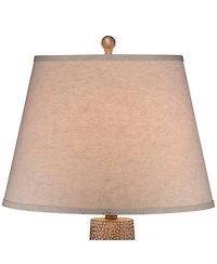 360 Lighting Bentley Rustic Farmhouse Table Lamp 29" Tall Brown Leaf Textured Hammered Pot Off White Empire Shade for Bedroom Living Room House H