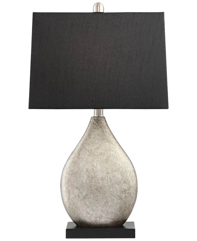 Regency Hill Marco Modern Art Deco Table Lamps 25" High Set of 2 Silver Luxe Black Rectangular Shade for Bedroom Living Room Bedside Nightstand O