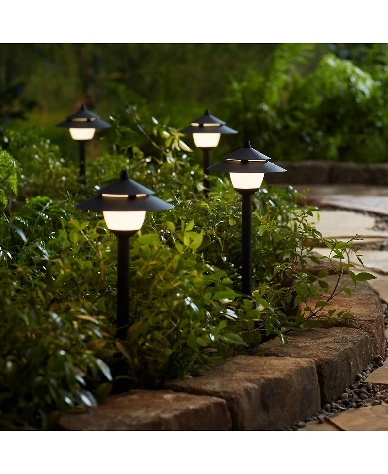 Pagoda Textured Black 8-Piece Led Landscape Path Light Set - John Timberland