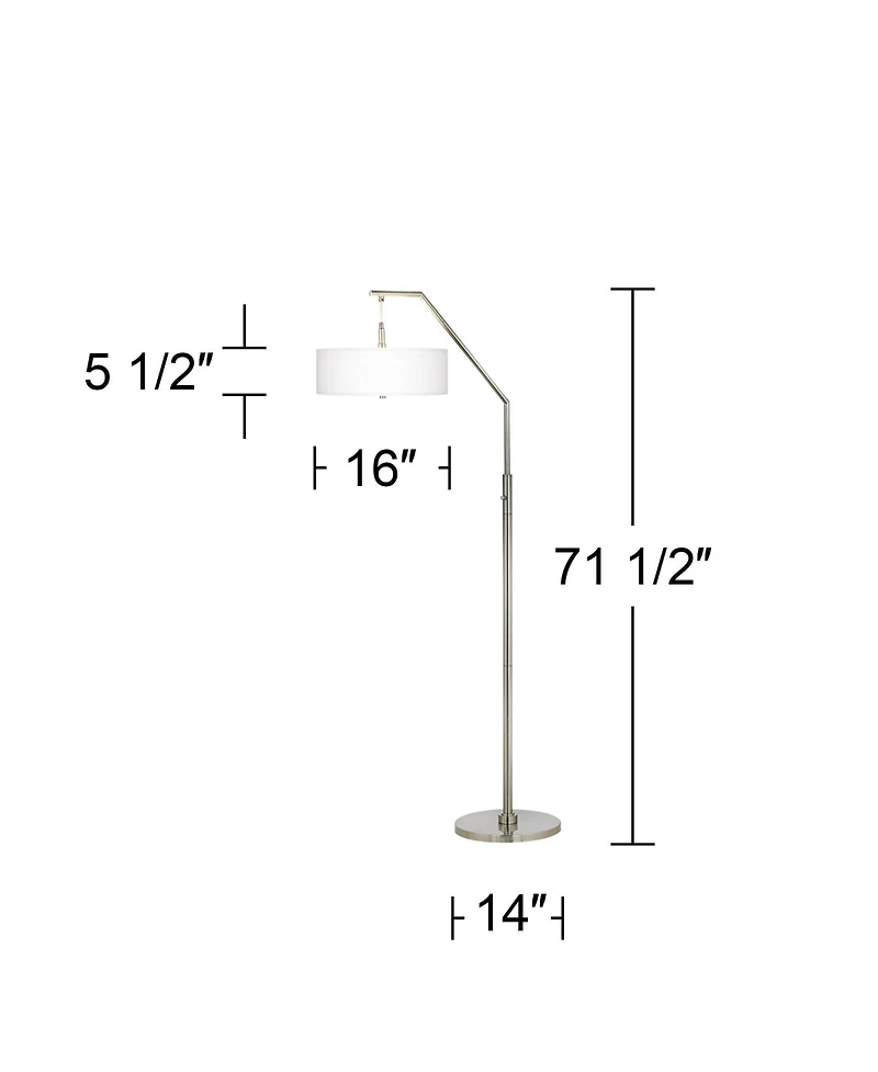 Modern Arched Floor Lamp 71.5" Tall Brushed Nickel Silver Standing Base Gray Textured Faux Silk Drum Shade for Living Room Reading House Bedroom Home