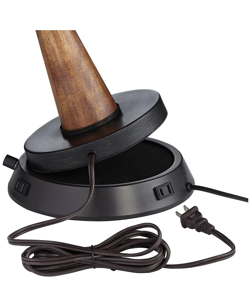 Tremont Rustic Farmhouse Table Lamp 31 1/2" Tall with Usb and Ac Power Outlets in Base Bronze Iron Dimmable Burlap Drum Shade for Bedroom Living Room