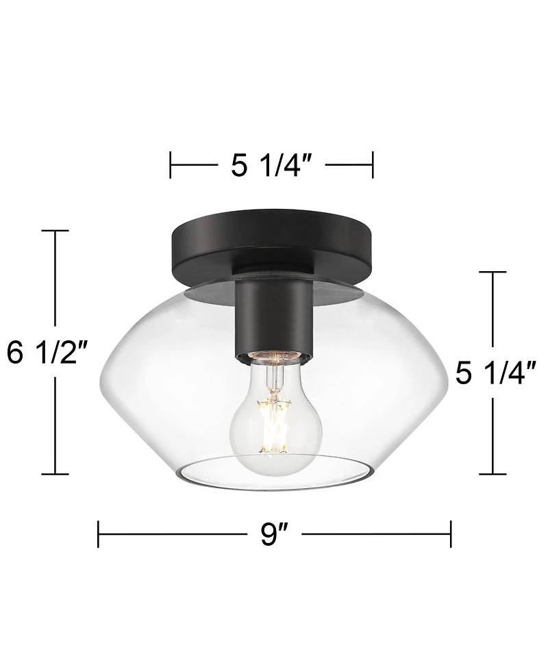 Possini Euro Design Gustin Modern Ceiling Light Semi Flush-Mount Fixture 8 3/4" Black Clear Glass for Bedroom Kitchen Living Room