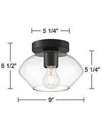 Possini Euro Design Gustin Modern Ceiling Light Semi Flush-Mount Fixture 8 3/4" Black Clear Glass for Bedroom Kitchen Living Room