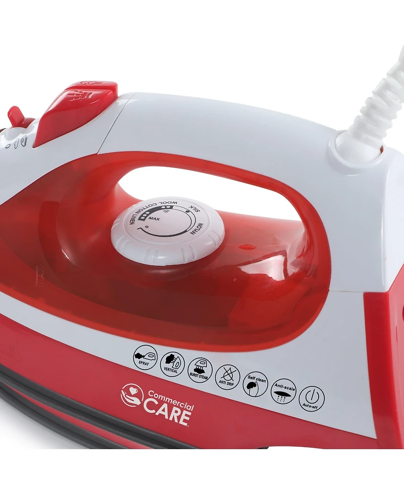 Commercial Care CCSI300 Steam Iron with 7.4 Ounce Water Tank, 1200 Watts, Comfort Grip, White with Green Accents