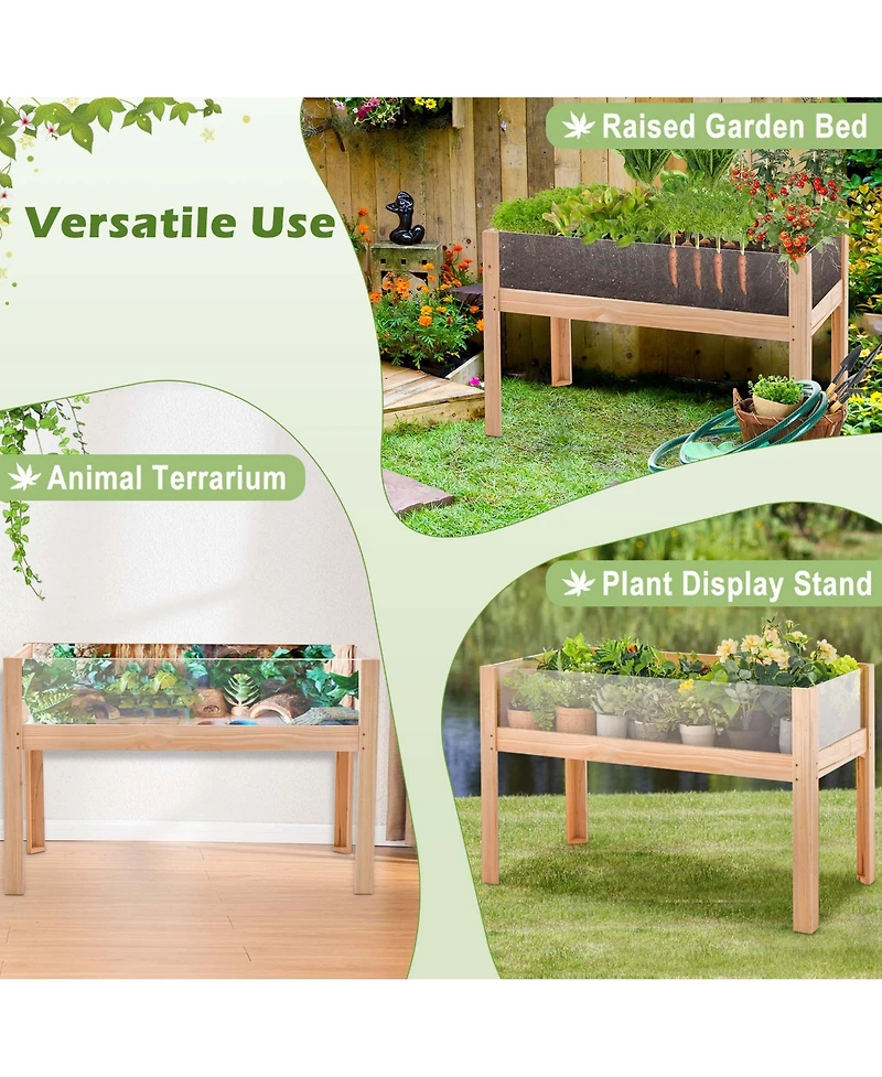 Raised Wooden Garden Bed 24" Elevated Planter Box Plant Terrarium with Drain Holes