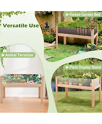 Raised Wooden Garden Bed 24" Elevated Planter Box Plant Terrarium with Drain Holes