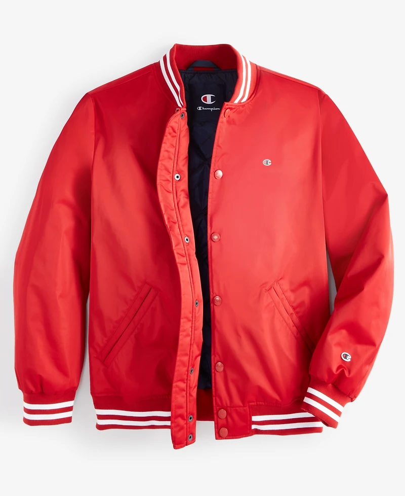 Champion Men's Classic Logo Striped-Trim Varsity Jacket