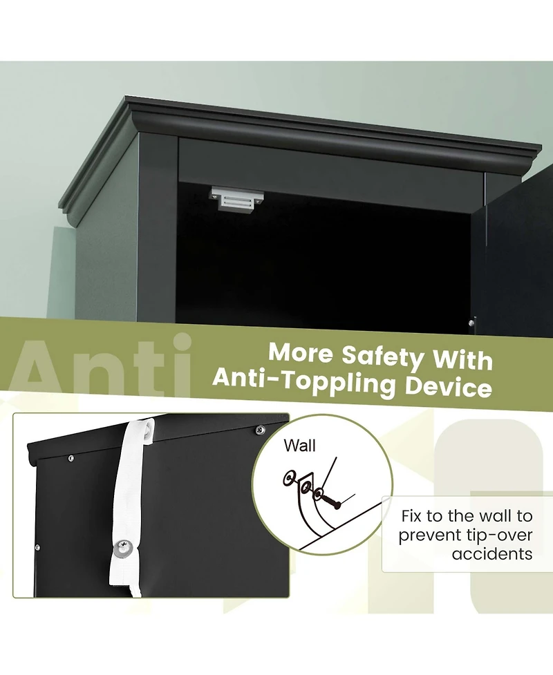 Tall Bathroom Floor Cabinet Narrow Linen Tower with 2 Doors & Adjustable Shelf