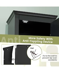 Tall Bathroom Floor Cabinet Narrow Linen Tower with 2 Doors & Adjustable Shelf