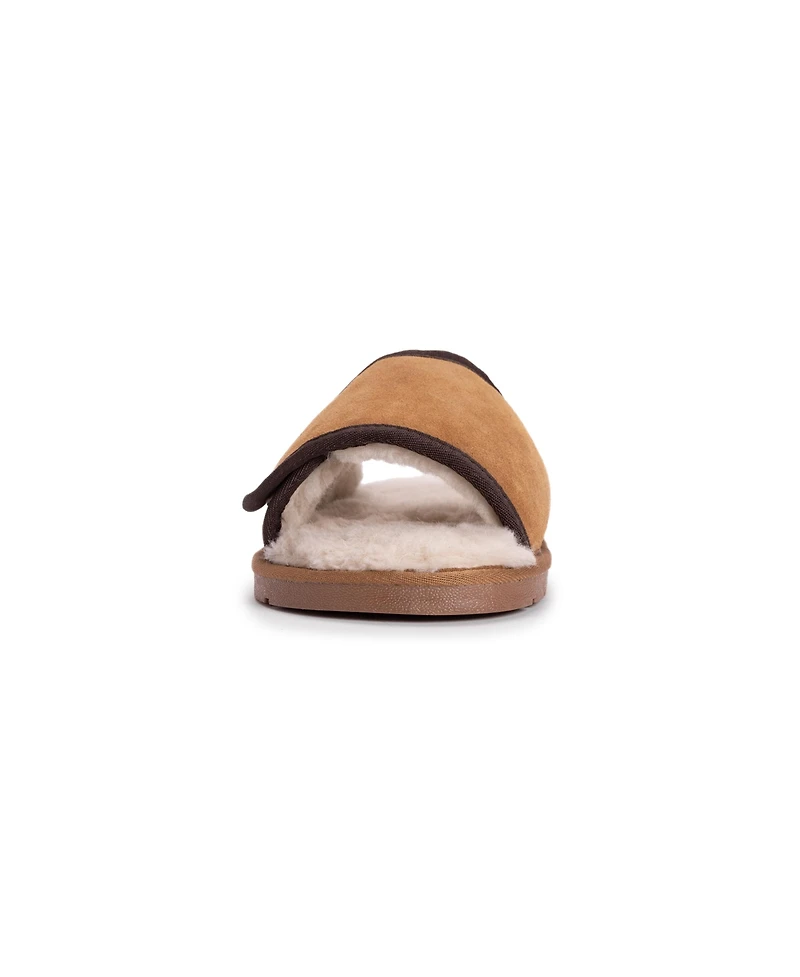 Muk Luks Men's Leather Goods By Topher Open Toe Slipper, Camel, 12