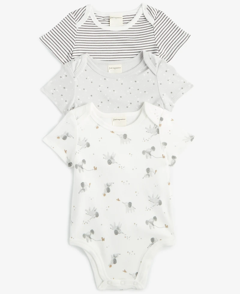 Baby Elephant Cotton Bodysuits, 3 Pack, Exclusively at Macy's