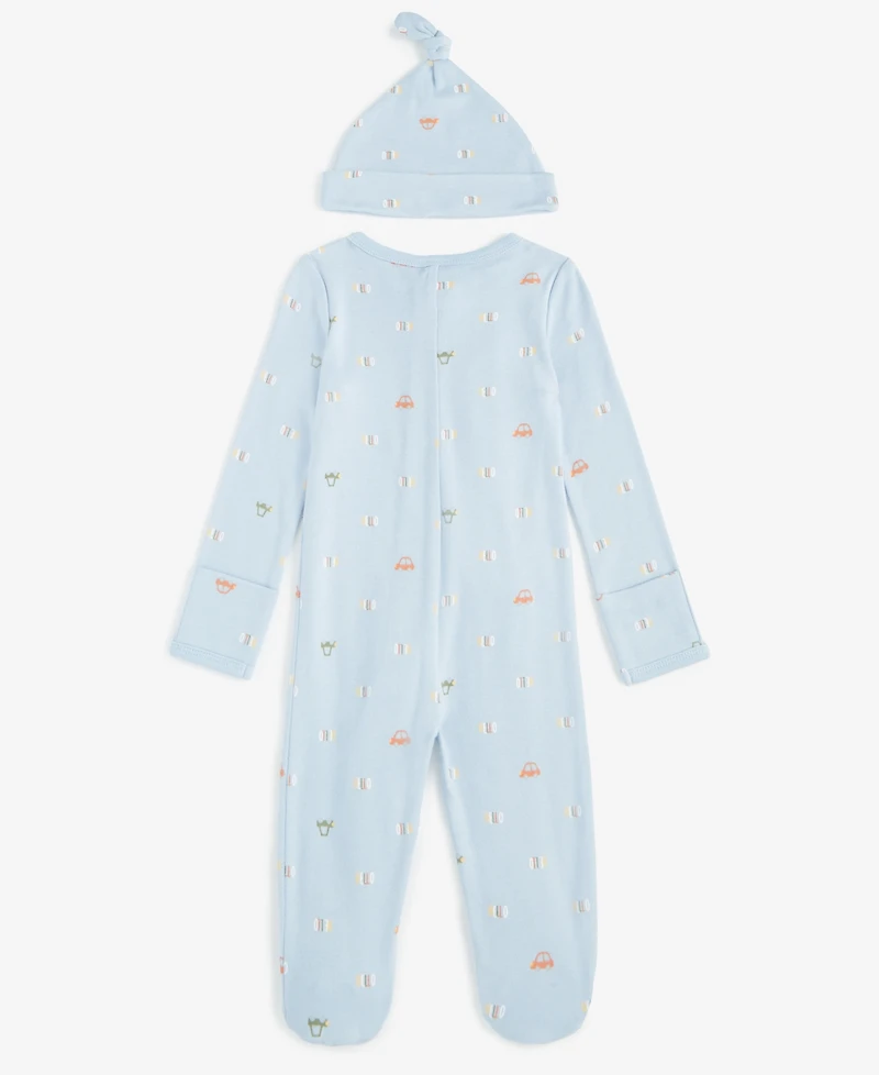 Baby Boys Travel Cotton Hat & Footed Coverall, 2 Piece Set, Exclusively at Macy's