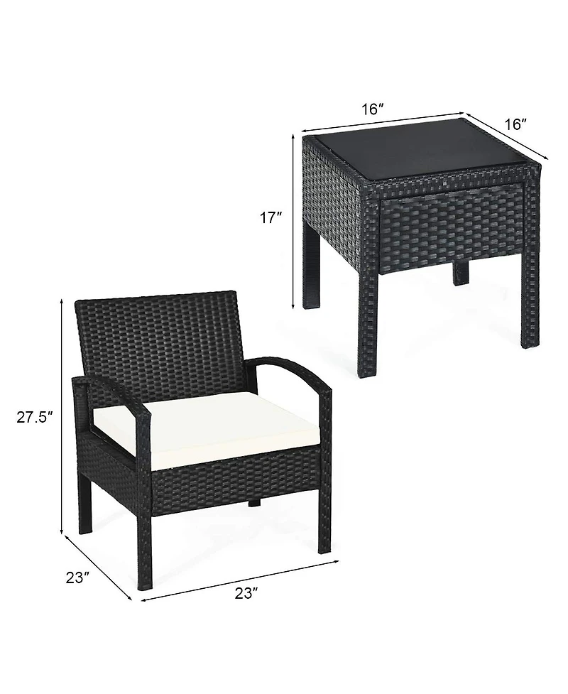 Sugift 3 Pieces Outdoor Rattan Patio Conversation Set with Seat Cushions