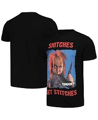 Reason Men's and Women's Black Chucky Snitches Get Stitches T-Shirt