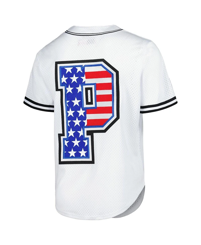 Freeze Max Men's White Peanuts Patriotism Baseball Jersey