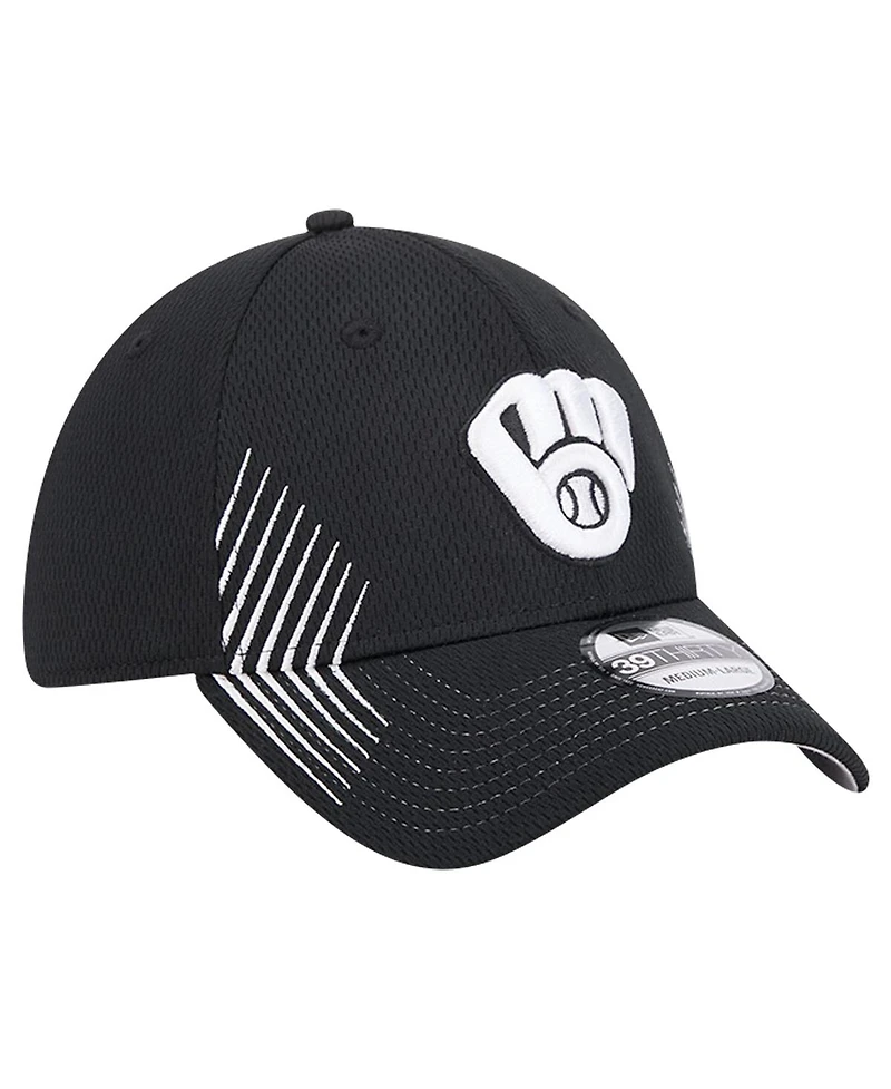 New Era Men's Black Milwaukee Brewers Active Dash Mark 39THIRTY Flex Hat