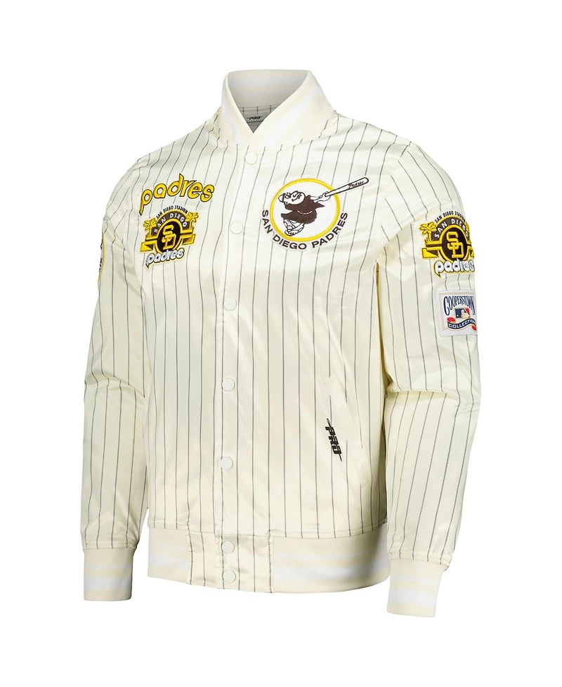Pro Standard Men's Cream San Diego Padres Cooperstown Collection Pinstripe Retro Classic Satin Full-Snap Jacket