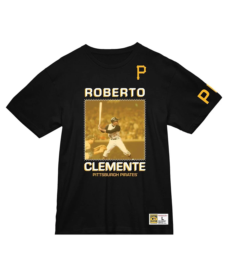 Mitchell & Ness Men's Roberto Clemente Black Pittsburgh Pirates Cooperstown Collection Heavyweight Premium Player Vintage-like Logo T-Shirt