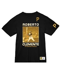 Mitchell & Ness Men's Roberto Clemente Black Pittsburgh Pirates Cooperstown Collection Heavyweight Premium Player Vintage-like Logo T-Shirt