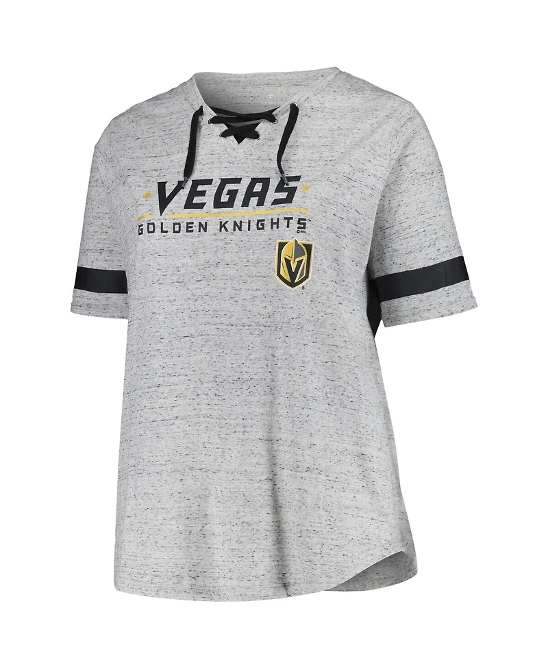 Fanatics Women's Heather Gray Vegas Golden Knights Plus Size Lace-Up T-Shirt