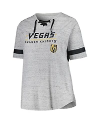 Fanatics Women's Heather Gray Vegas Golden Knights Plus Size Lace-Up T-Shirt