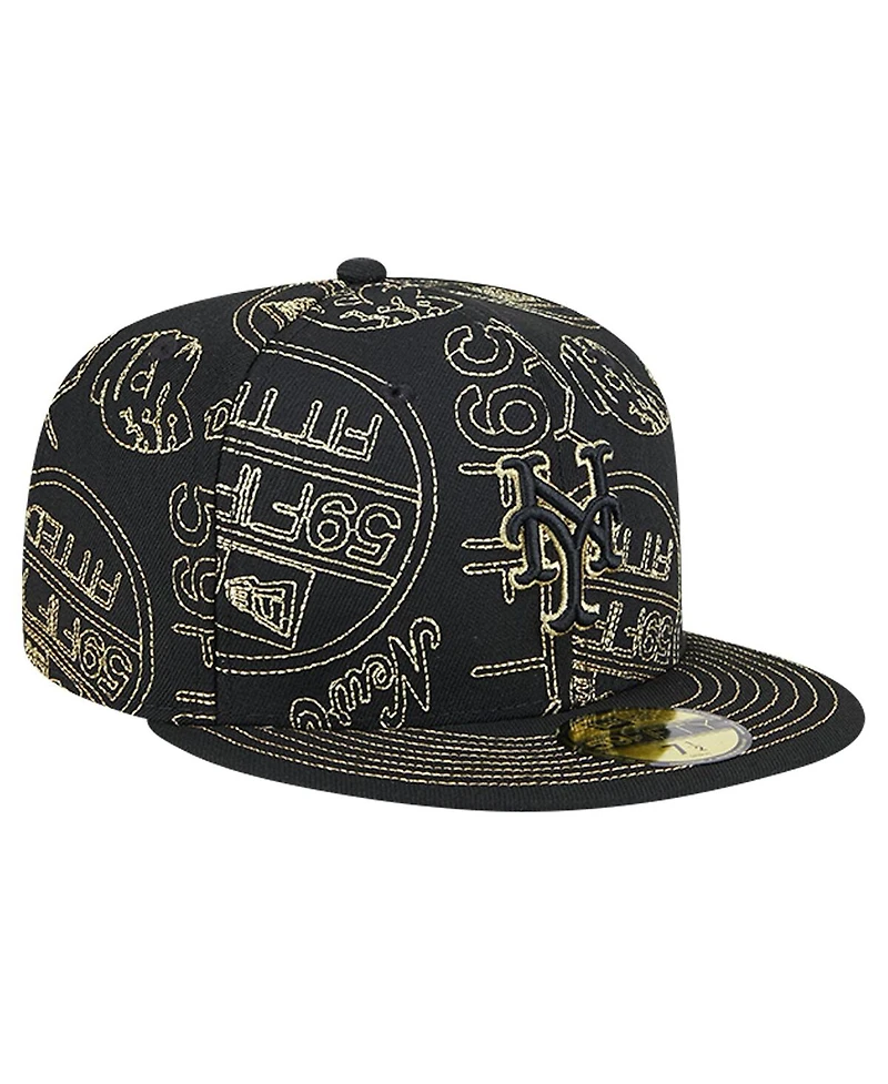 New Era Men's Black York Mets 59FIFTY Day Allover Fitted Hat