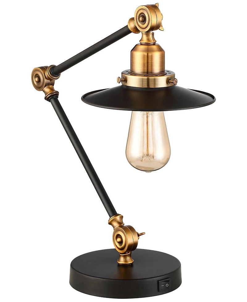 360 Lighting Taurus Industrial Rustic Desk Lamp 20" High Black Gold with Usb Charging Port Adjustable for Bedroom Living Room Bedside Nightstand