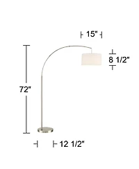 360 Lighting Modern Arc Floor Lamp with Usb Charging Port 72" Tall Brushed Nickel White Drum Shade for Living Room Reading House