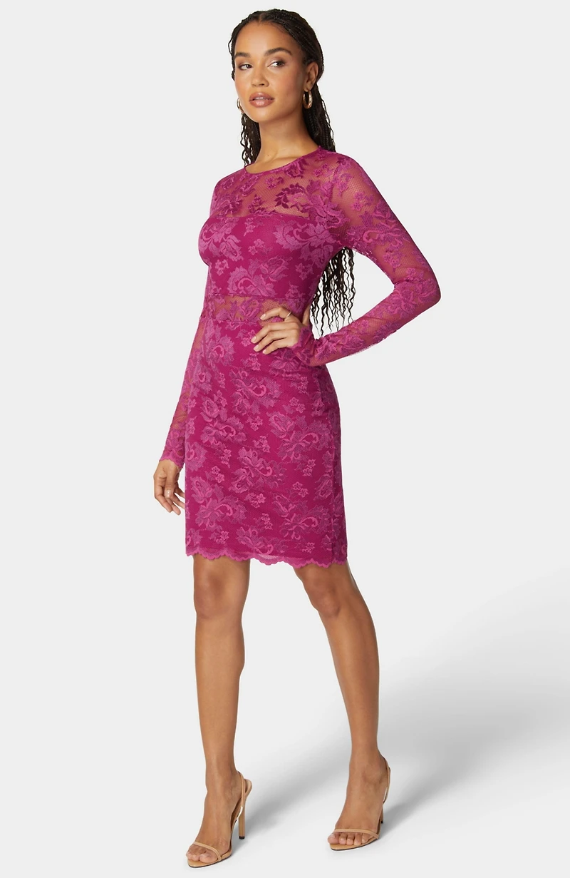 Bebe Women's Marseille Lace Long Sleeve Illusion Dress