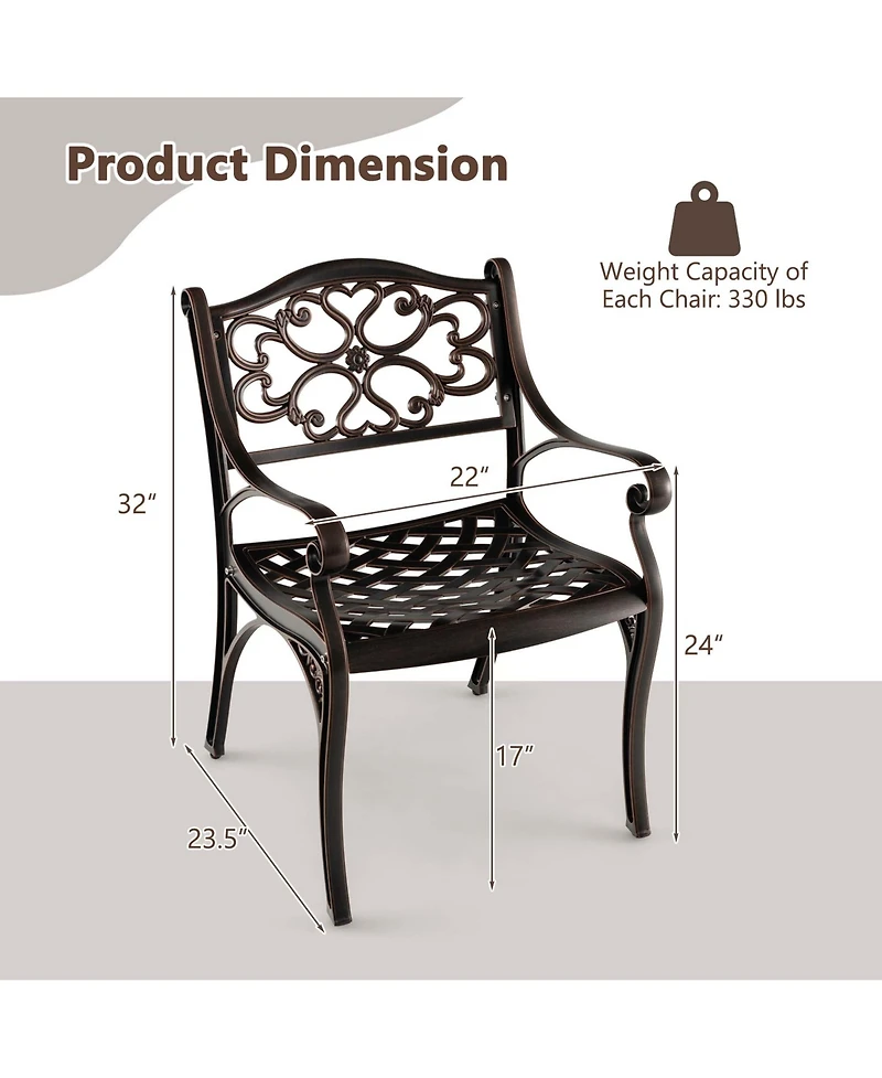 Costway Cast Aluminum Patio Chairs Outdoor Dining with Armrests & Curved Seats