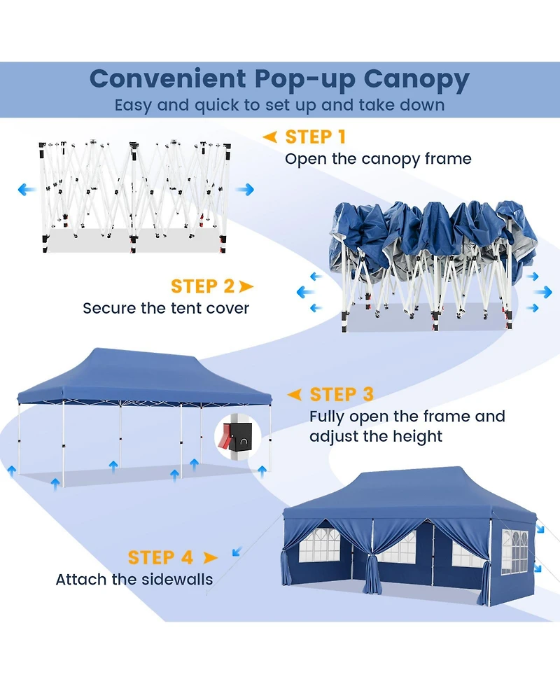 Slickblue 10 x 20 Ft Pop up Canopy with 6 Sidewalls and Windows Carrying Bag for Party Wedding Picnic