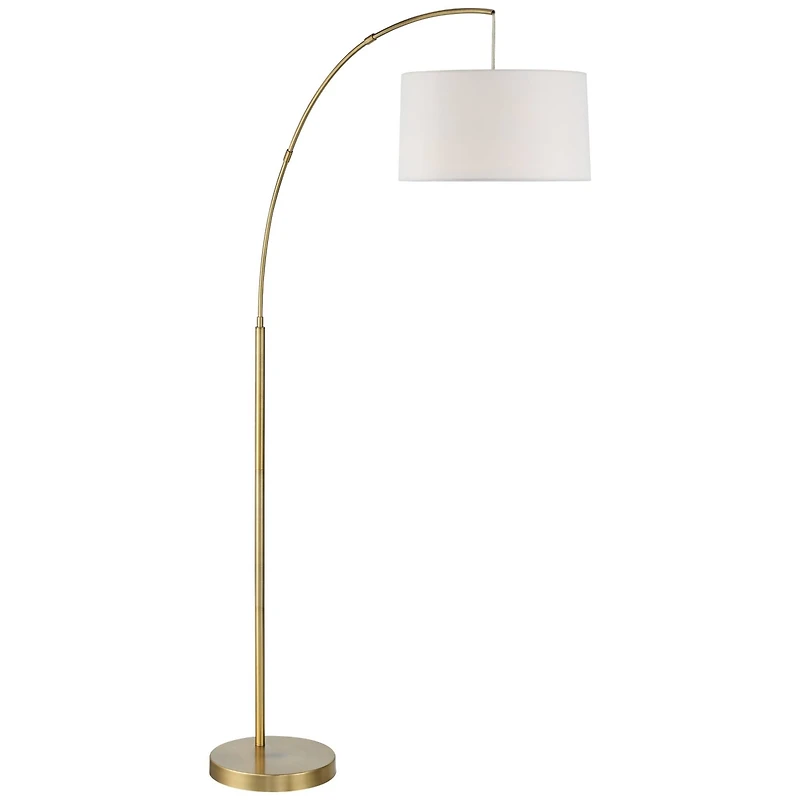 360 Lighting Cora Modern Arc Floor Lamp Standing 72" Tall Brass Metal White Linen Drum Shade Decor for Living Room Reading Bedroom Office House H