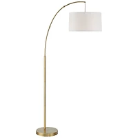 360 Lighting Cora Modern Arc Floor Lamp Standing 72" Tall Brass Metal White Linen Drum Shade Decor for Living Room Reading Bedroom Office House H