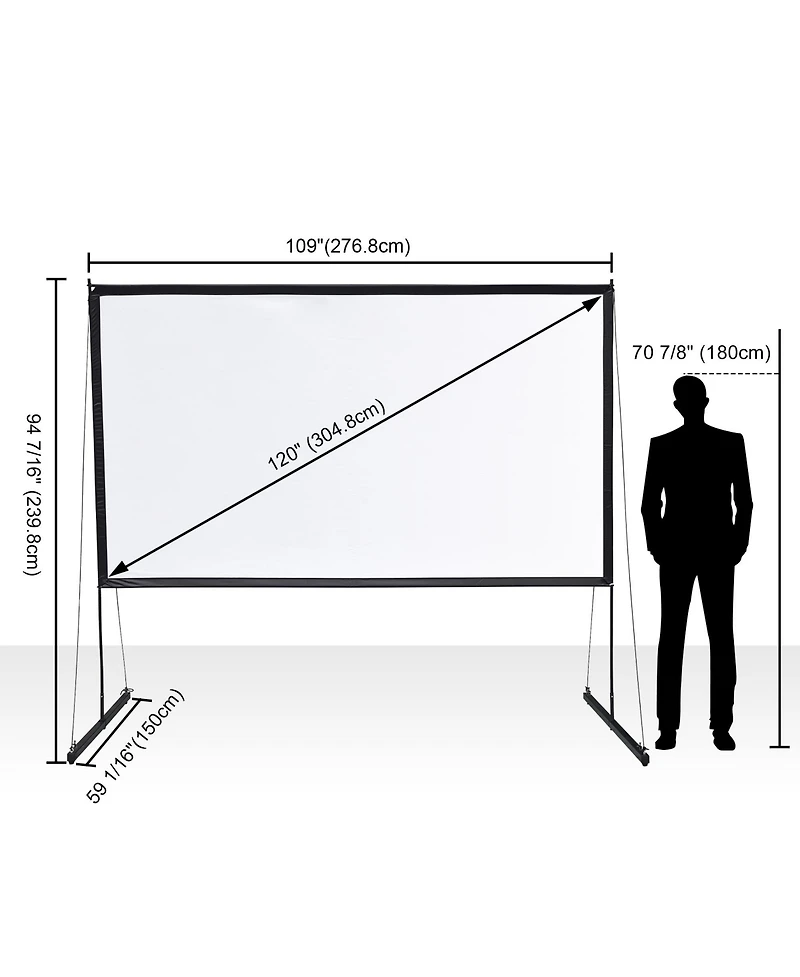 120" Portable Detachable Projector Screen with Stand Movie Projection 16:9 Hd 1.1 Gain