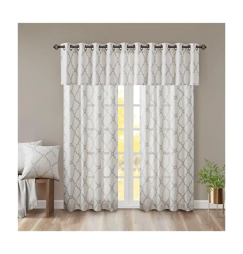 Madison Park Saratoga Fretwork Print Grommet Top Window Valance for Bedroom, 18 inch valances windows Living Room, Width 50 length inches,