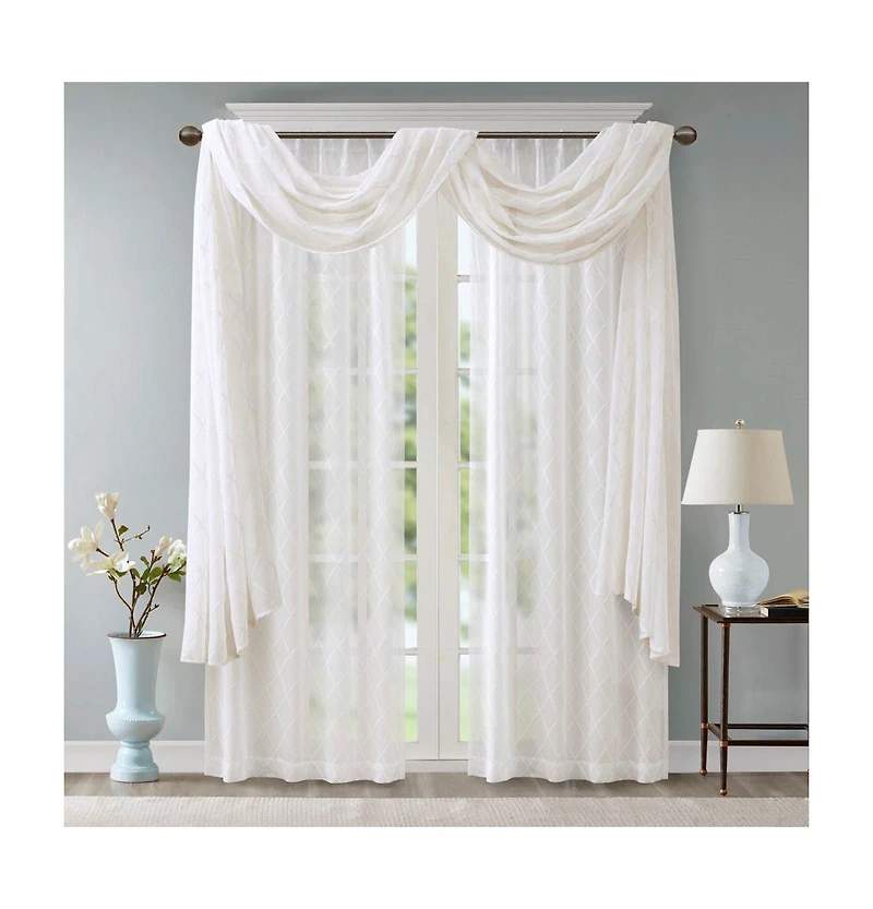Madison Park Irina Diamond Sheer Embroidered Window Scarf Drapes