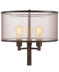 Franklin Iron Works Durango Rustic Farmhouse Floor Lamp 62" Tall Oiled Bronze Metal 3 Light Led Brown Sheer Drum Shade for Living Room Bedroom Of