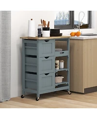 Homcom Rolling Kitchen Island Cart, Bar Serving Cart with Drawers,