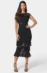 Bebe Women's Tiered Lace Midi Dress