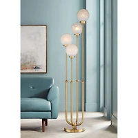 Possini Euro Design Mid Century Modern Glam Style Floor Lamp 4-Light Led 68.5" Tall Warm Gold Glass Globe Shade for Living Room House Uplight