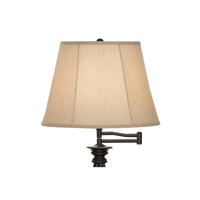 Regency Hill Traditional Swing Arm Floor Lamp 58" Tall Painted Black Bronze Swirl Font Faux Silk Beige Shade for Living Room Reading Office