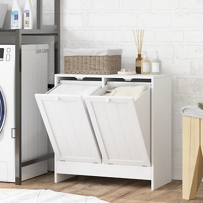 kleankin Tilt-out Laundry Storage Cabinet with 2 Hamper Compartments,
