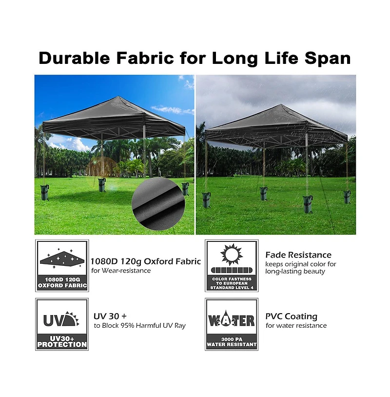 InstaHibit 10x10 Ft Pop up Canopy Top with 4 Sand Weight Bags Beach Yard Party
