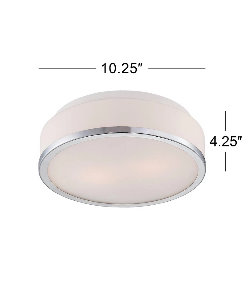 Mavis Modern Ceiling Light Flush-Mount Fixture 10.25" Wide Sleek Chrome 2-Light White Opal Glass Shade for Bedroom Kitchen Living Room Hallway Di