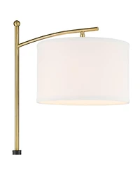 Possini Euro Design Modern Downbridge Floor Lamp 64" Tall Black Brass Metal Linen Drum Shade for Living Room Reading Bedroom Home