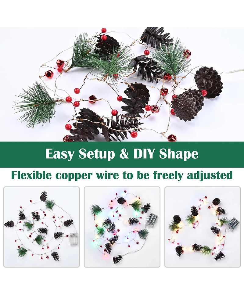 Yescom Christmas Garland with Lights,7.8Ft Battery Operated 20 Pcs Led String Lights with Pine Cone