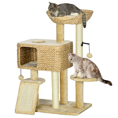 PawHut Cat Tree for Indoor Cats w/ Scratching Posts, Condo Cat Tower,