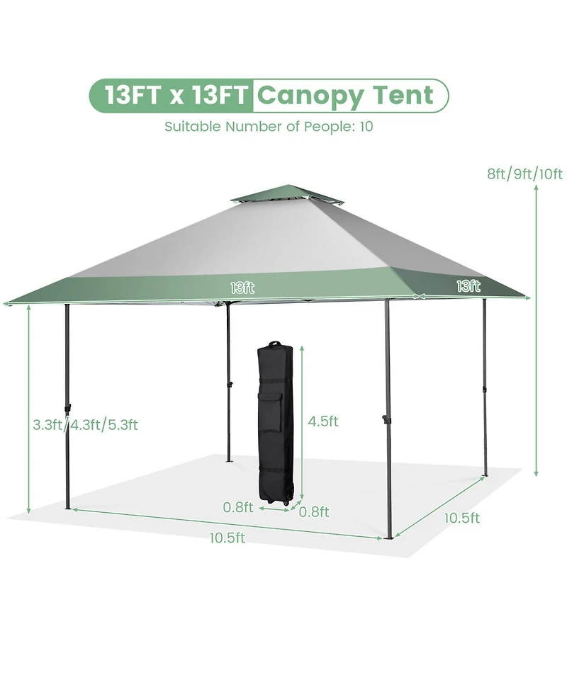 Slickblue 13 x 13 Feet Pop-Up Patio Canopy Tent with Shelter and Wheeled Bag-Grey